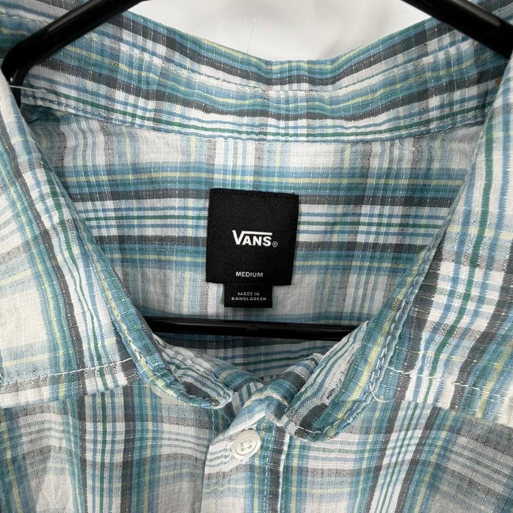 Vans Tripton Mens Teal Blue Plaid Short Sleeve Button Down Shirt Men Size Medium